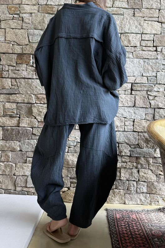 Hush Pillow Cotton Nero Boyfriend Shirt Charcoal
